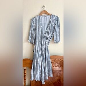 Iris & Ink Blue and White Striped Wrap Dress size 8